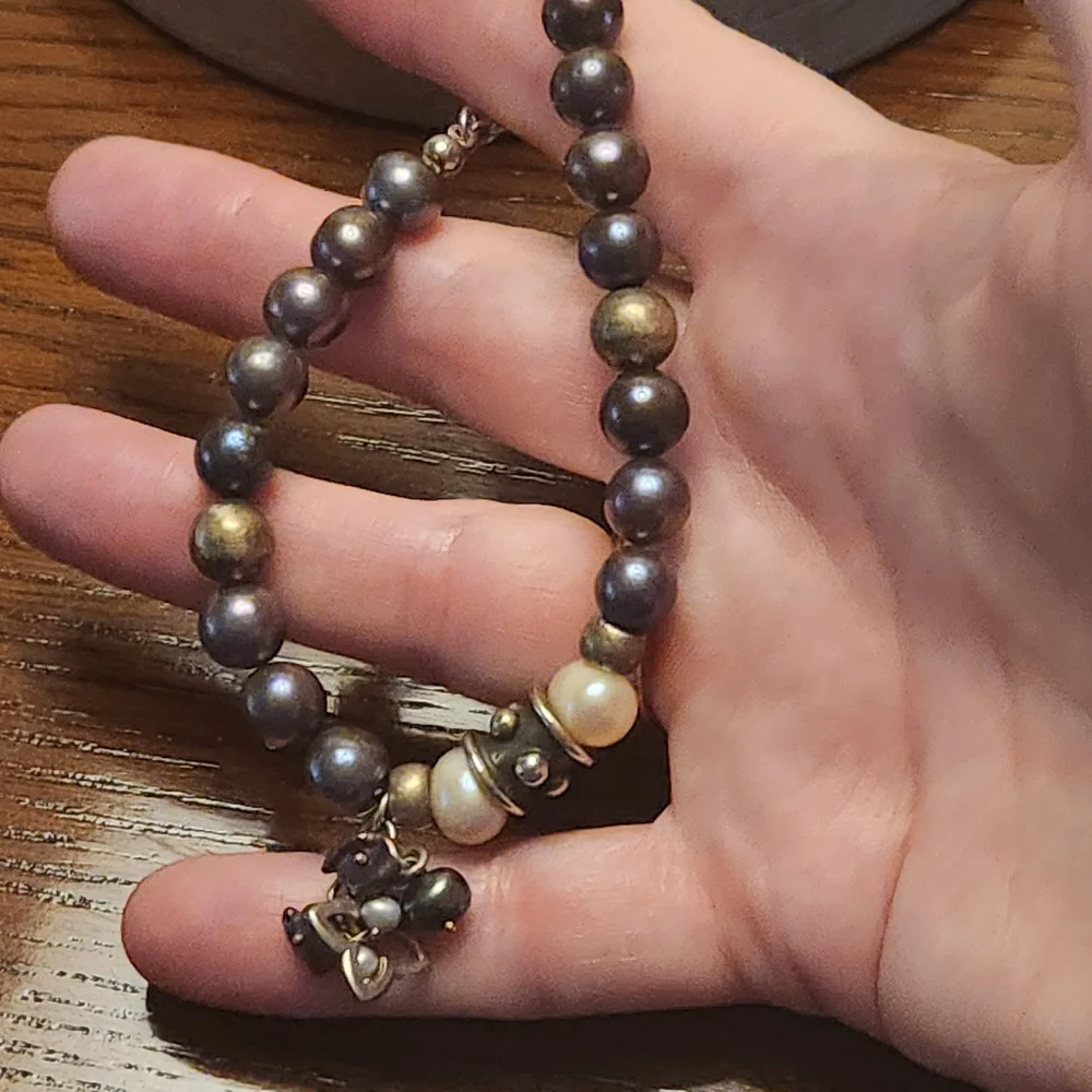 Sterling Silver, Bead and Pearl Bracelet with charms